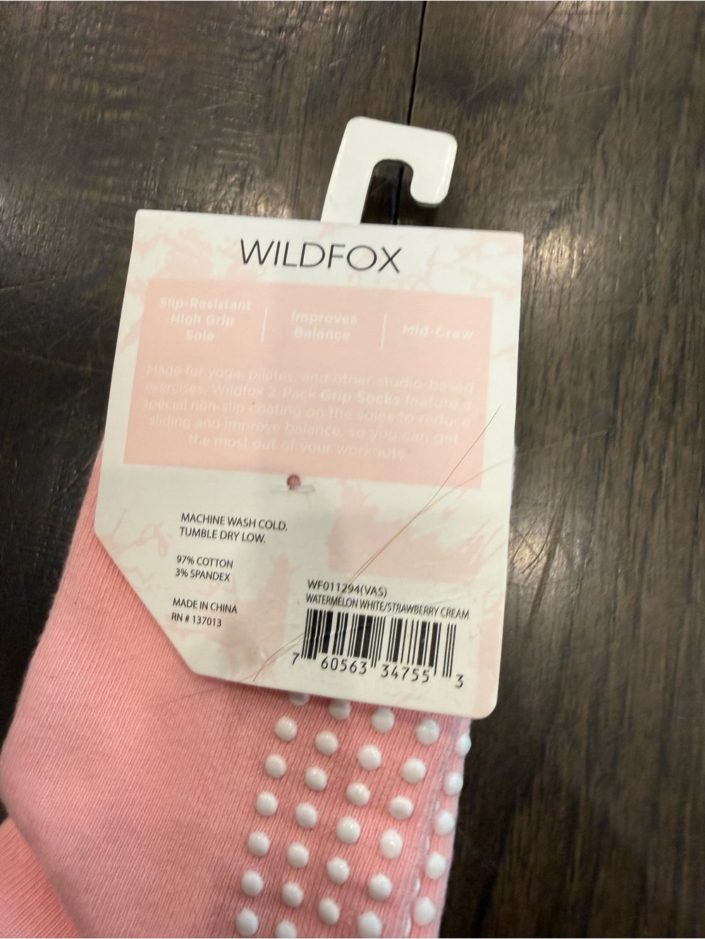 Wildfox White Crew Grip Socks with Pink Trim and Watermelon Patch - Picture 8 of 9